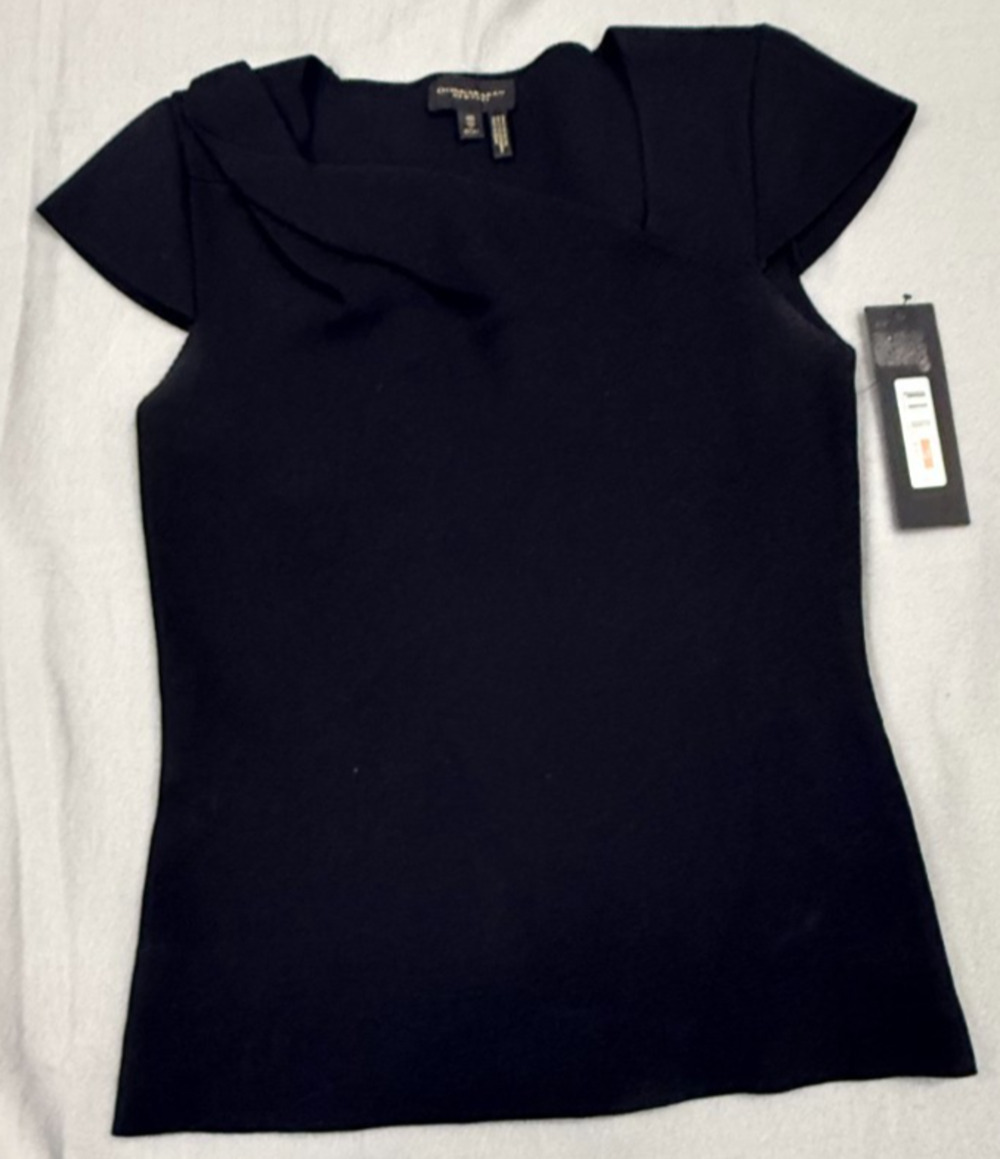Donna Karan New York Sweater Womens XS Black Asymmetrical Neck Cap Sleeve NWT